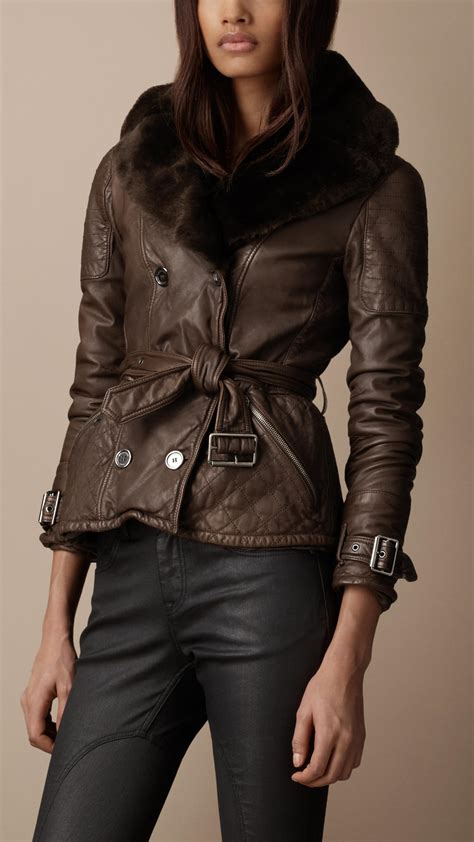 burberry brit jacket shearling|Burberry shearling collar jacket.